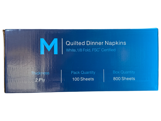 Quilted Dinner Napkins 1/8 Fold - White, 400mm x 400mm, 2 Ply, FSC® Mix (800) $45