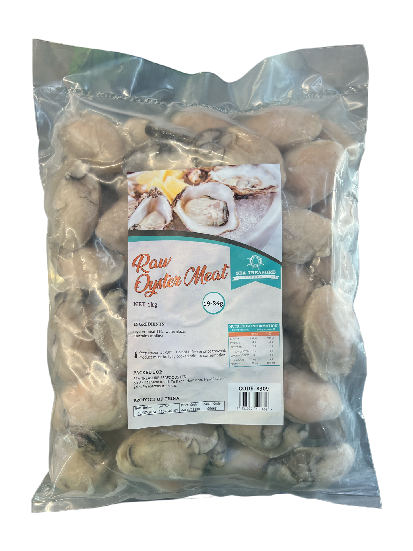 Sea Treasure Frozen Raw Oyster Meat 19-24g 1kg
