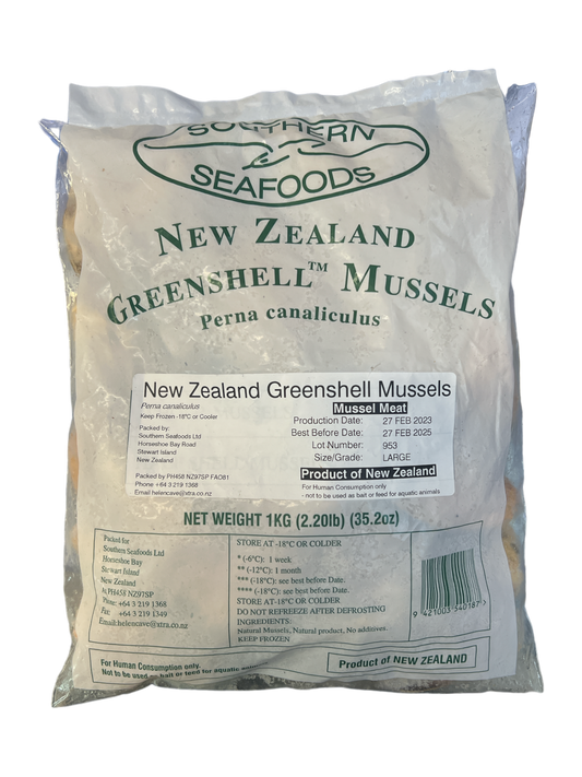 Southern Seafoods NZ Greenshell Mussels Large 1kg x 10