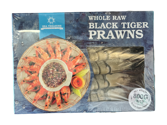 Sea Treasure Whole Black Tiger Prawn 8/12 800g